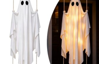 Alnaurly Halloween Hängender Schaukelgeist, 150cm Swinging Ghost mit Fernbedienung & Led, Halloween-Dekoration für den Außenbereich Geeignet für Garten, Terrasse, Innenhof, Veranda, Festlichkeiten
