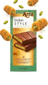 Dubai Style Schokolade (XL) mit Pistazie & Kunafeh Engelshaar Kadaif – Nach Leckeren Rezeptur! Virale TikTok Hype Schokolade – EXTREM Schneller Versand (100g, Milchschokolade)