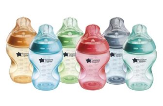 Tommee Tippee – Natural Start Anti-Kolik-Babyflasche 260ml, brustähnl. Sauger, Anti-Kolikventil, selbst steril., Zubehör, farbenfreudig, 6er-Pack