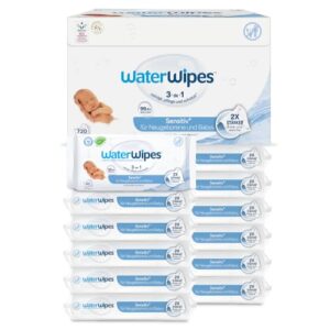WaterWipes Sensitive+ Newborn & Baby Wipes, 99,9% Wasser, 12 Pack