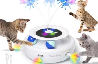 GoldenSun 3 in 1 Interaktives Katzenspielzeug, Elektrisch Automatischer Spielzeug für Katzen, Whack-A-Mole, Fluttering Butterfly, inklusive Ball, USB Wiederaufladbar Katzen Teaser mit 4 Aufsätzen