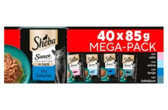 Sheba Sauce Collection Frischhaltebeutel, Nassfutter, Fischauswahl für ausgewachsene Katzen, 4 Sorten, 40 x 85 g