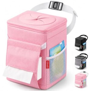 Lifewit Auto Mülleimer mit Deckel, auslaufsicherer Auto Müllsack mit Aufbewahrungstaschen, zusammenklappbarer Auto Organizer, tragbares wasserdichtes Auto Zubehör, Mittel, Rosa