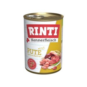 RINTI – Kennerfleisch | Nassfutter mit 70% Fleisch für ausgewachsene Hunde. Getreidefreies Alleinfutter in der Dose ohne Soja, Farb- und Konservierungsstoffe | 12x400g Pute