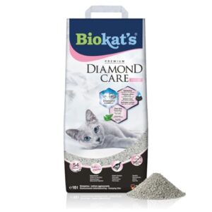 Biokat’s Diamond Care Fresh Katzenstreu mit Babypuder-Duft – Feine Klumpstreu aus Bentonit mit Aktivkohle und Aloe Vera – 1 Sack (1 x 10 L)