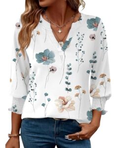 Rapbin Damen Bluse 3/4 Arm V-Ausschnitt Sommer Tunika Locker Elegant Top