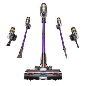 TVTAU Staubsauger Kabellos 75Min/650W/65KPa, 1,8L Beutellos Akku Staubsauger mit Display, Selbststehend, Anti-Tangle, Wandladestation, für Tierhaare/Teppiche/Hartböden