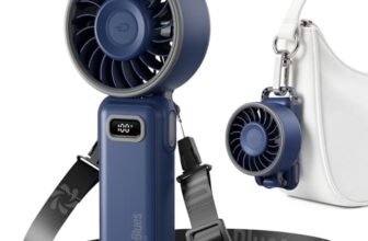 Diveblues Handventilator Tragbarer Turbo-Ventilator mit 100 Stufen und 7,4m/s Starkem Luftstrom, 180° Faltbarer 4-in-1 Mini-Ventilator für Hand, Hals und Tisch, Aufladbar für Sommer, Reise und Outdoor