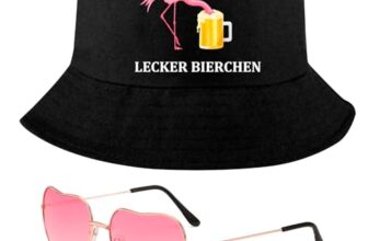 Scinzene Fischerhut Lustig Lecker Bierchen Set mit Herz Sonnenbrille – Mallorca Party Outfit Damen Herren, Malle Accessoires Sommer Urlaub, Mallorca Accessoires Festival Hut Flamingo Design