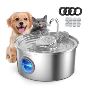 Invengo Katzenbrunnen Edelstahl, 3.2L Ultra-Leiser Trinkbrunnen für Katze mit Wasserstandsanzeige und 5-Fach Filtersystem – Haustierbrunnen für Katzen und Kleine Hunde, Inklusive 4 Ersatzfiltern