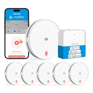 Meross Matter Rauchmelder Vernetzt mit APP Warnmeldung, 6er mit MSH450 Hub