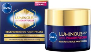 NIVEA LUMINOUS630 Anti-Pigmentflecken Nachtpflege, pflegende Gesichtscreme gegen Altersflecken, Nachtcreme mit hocheffektivem Thiamidol, Regenerierende Nachtpflege (50 ml)