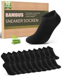 Effeet Bambus Sneaker Socken Herren Damen 10 Paar – Atmungsaktive Anti-Geruch Kurze Socken, Antibakterielle Sommer Sneakersocken Sportsocken Halbsocken Bambussocken, Schwarz 43-46