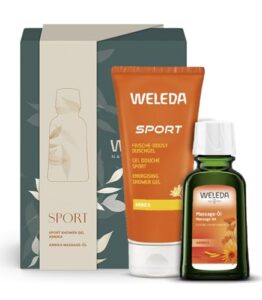 WELEDA Bio Geschenk Set – Naturkosmetik Pflege Geschenkset bestehend aus Sport Frische-Kick Duschgel & Arnika Massageöl. Optimal und ein Must-Have zur täglichen Körperpflege nach dem Sport