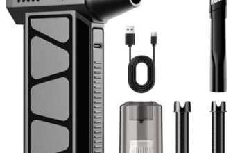 HSSNS Mini Gebläse Akku 150000RPM, 4-Gang Electric Air Duster Mini Gebläse, 2-in-1 Staubgebläse Akku Mit 10.000mAh Akku, Mini-Staubsauger für Reinigungsset,PC,Tastatur,Auto,Sofa