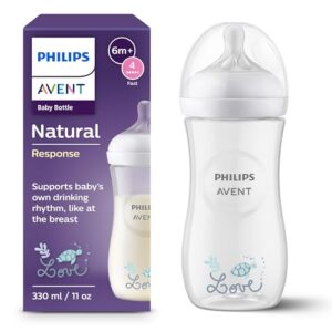 Philips AVENT, Natural Response Babyfläschchen 330 ml mit Durchflussrate 4, Sauger ab 3 Monaten (SCY906/11)