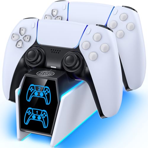PS5 Controller Ladestation für Dualsense & Edge Controller in 2Std Laden | Tokluck Schnelle PS5 Ladestation mit 10 RGB Lichter für PS5 Zubehör