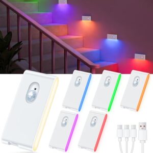 WILLED RGB & Warmweiß Nachtlicht Mit Bewegungsmelder, Aufladbar Treppenbeleuchtung, bewegungsmelder Innenlicht mit 2 Modi, Nachtlicht Kinder für Treppe, Schlafzimmer, Flur, Küche, Badezimmer