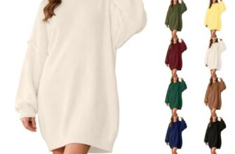 Generisch Pulloverkleid Damen Oversize Winterkleider Strickkleid Damen Winter – Pulloverkleid Damen Rundausschnitt Elegant Lässig Warm Pullikleid lockere Freizeitkleid für Herbst Winter Strickkleid