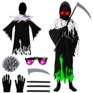 Sunwuun Halloween Kostüm Kinder,Halloween Sensenmann Kostüm Kinder Jungen