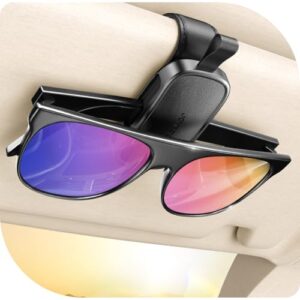 JOYROOM Brillenhalter für Auto Sonnenblende, 2026 Upgrade Magnetischer Sonnenbrillenhalter Auto, Universal Leder Brillenhalterung Auto Visier Zubehör mit Allen Brillen (Schwarz)
