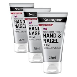 Neutrogena Hand & Nagel Creme (75 ml), feuchtigkeitsspendende Handcreme mit 4-in-1 Pflege für schöne Hände & Nägel, schnell einziehende Hautpflege mit Panthenol & Glycerin (Packung mit 3)
