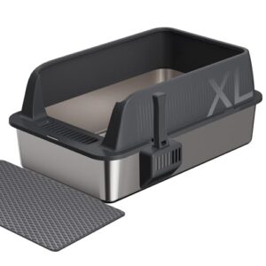 Gimars XL Katzenklo Edelstahl, Große Katzentoilette aus Metall 35L mit Streuschaufel & Matte, Edelstahl Katzenklo für mittelgroße & große Katzen