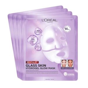 L’Oréal Paris Glass Skin Hydrogel 4er Maskenbox, für aufgepolsterte & glowy Haut, feuchtigkeitsspendend & glättend, [mit Hyaluronsäure], Revitalift Filler, Vorteilsset, 100g