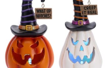 Valery Madelyn 2er Set Halloween Deko Figuren, 13cm Neuheit Harz Kürbis