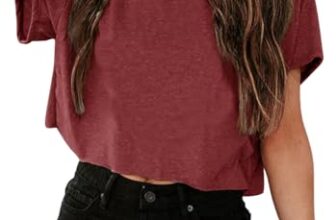 Tankaneo Damen Crop Top Oversize Sport T Shirt Rundhals,Weinrot,M