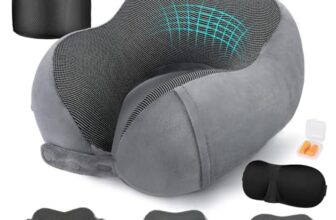 Cirorld Nackenkissen Flugzeug, Nackenhörnchen Erwachsene, Reisekissen Memory Foam, Verstellbares Kompaktes Nackenkissen Reise, Ergonomisches Weich Atmungsaktiv mit Ohrstöpseln, Augenmaske,Tragetasche