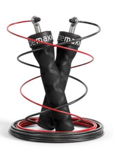 Springseil Speed Rope mit Trainings-eBook + Ersatzkabel: 2 verstellbare Stahlseile Profi Kugellager Anti-Rutsch Griffe | Sprungtrainer Workout Profi Sport Boxen Training Erwachsene Damen Herren