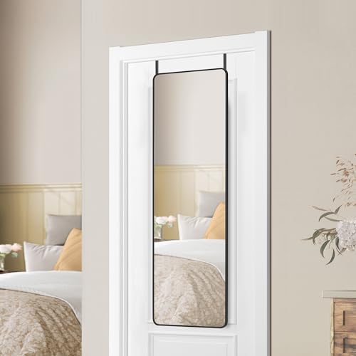 SONGMICS Ganzkörperspiegel, 120 x 40 cm, rechteckiger Spiegel, Hartglas | Wand- oder Türmontage, Rahmen aus Aluminiumlegierung, mattschwarz, BERIT Kollektion LFM032B01