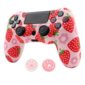 RALAN Rosa Controller Skins für PS4, Obst Silikon Controller Cover Skin Protector kompatibel /PS4 Slim/PS4 Pro Controller mit 2 niedlichen Daumen Griffe Caps