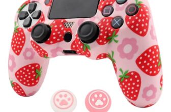 RALAN Rosa Controller Skins für PS4, Obst Silikon Controller Cover Skin Protector kompatibel /PS4 Slim/PS4 Pro Controller mit 2 niedlichen Daumen Griffe Caps