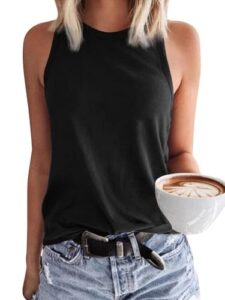 GeGekoko Damen Tank Top Basic Sommer Tanktops Rundhals Ärmellose Oberteile Tops Sexy Cami Blusentop Schwarz L