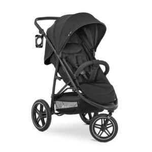 hauck Rapid 3R, Schwarz – Dreirad Kinderbuggy mit Gummireifen, Federung und Liegeposition ab Geburt bis 22 kg, UV Schutz 50+, Zusammenklappbar, Höhenverstellbarer Schieber mit Becherhalter
