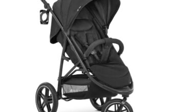 hauck Rapid 3R, Schwarz – Dreirad Kinderbuggy mit Gummireifen, Federung und Liegeposition ab Geburt bis 22 kg, UV Schutz 50+, Zusammenklappbar, Höhenverstellbarer Schieber mit Becherhalter