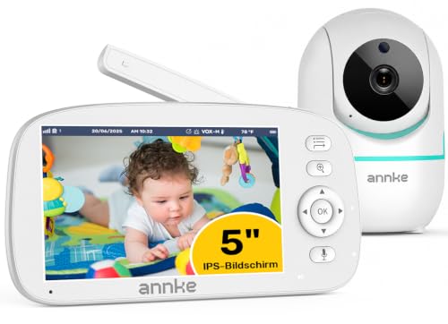 tivonas CV50 Babyphone mit Kamera ohne WLAN, App oder Cloud, 5 Zoll HD Display, 360° PTZ Kamera, 5000mAh Akku, 940nm Nachtsicht, Zwei-Wege-Audio, VOX Modus, Sichere FHSS Verbindung
