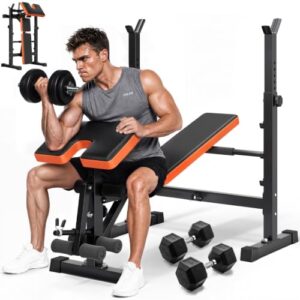 YOLEO Klappbare Hantelbank für kleine Home-Gyms, 6-in-1 Verstellbare Trainingsbank mit Kniebeugenständer, Kompaktes Krafttrainingsgerät für Wohnung und Garage