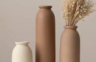 Keramik Vasen 3er-Set, Earth Tone, Kleine Blumenvasen für Pampas Gras und Getrocknete Blumen, Moderne Rustikale Bauernhaus Deko für Regal, Tisch, Bücherregal (Earth Tone L)