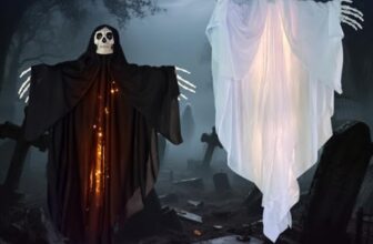 Halloween Deko Outdoor Skelett 2 Stück, 100X60cm Horror Hängender Geist Mit LED Lichtern,Halloween Türdeko Innen, Haustür Hexe Gespenster Totenkopf Ghosts Gespenst für Draußen,Garten,Terrasse,Patio