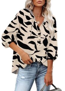 PLOKNRD Kapuzenpullover Damen V-Ausschnitt Schwarze Aprikosenblätter XXL