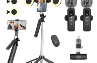 Handy Stativ Vlogging-Kit for iPhone/Android,180cm Selfie Stick mit 2 Fülllich und Kabellosem Mikrofon,Tripod Handy Stativ für Smartphone,Tiktok/YouTube Starter-Kit