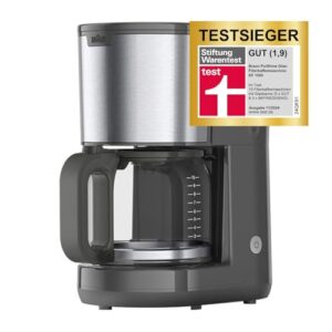 Braun Kaffeemaschine PurShine KF1500GY, Filterkaffeemaschine mit Glaskanne & OptiBrew System, Anti-Tropf-Funktion, Automatische Sicherheitsabschaltung, 10 Tassen Kapazität, 1000W, Grau