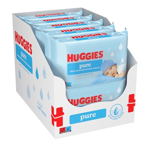 Huggies Pure, Babytücher, 18 Packungen (insgesamt 1008 Tücher) — 99 Prozent reines Wasser — parfümfrei für sanfte Reinigung und Schutz — natürliche Feuchttücher