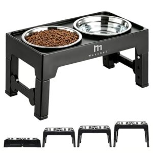 Marchul Erhöhter Hundenapf, Höhenverstellbarer Hundefutternapf mit 2×1,2L Edelstahl 304 Näpfen, rutschfest Futternapf mit Gestell, 4 Höhenstufen für Mittlere und Große Hunde, Schwarz