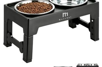 Marchul Erhöhter Hundenapf, Höhenverstellbarer Hundefutternapf mit 2×1,2L Edelstahl 304 Näpfen, rutschfest Futternapf mit Gestell, 4 Höhenstufen für Mittlere und Große Hunde, Schwarz