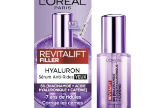 L’Oréal Paris – Augenkontur-Serum – Anti-Falten, Anti-Socken & Augenringe – mit reiner Hyaluronsäure und Koffein – innovativer Triple-Billeraufsatz – Revitalift Filler – 20 ml