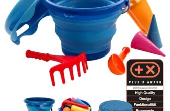 Schildkröt 7in1 Sand Toys Set, innovatives Sand-Spielset im Handtaschenformat, kompakt und platzsparend, Faltbarer 3 Liter Eimer mit 6 Sandspielzeugen zum Graben, Formen, Sieben und Rechen, 970244